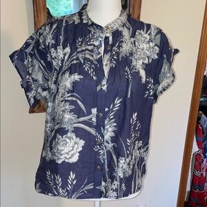 Pilcro Navy and White Floral Button-Down Shirt